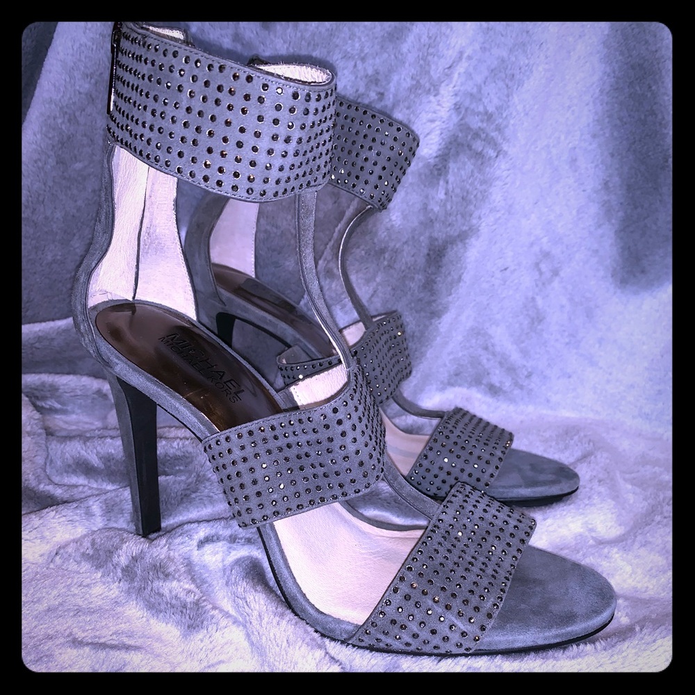 Michael Kors rhinestone cage grey heels